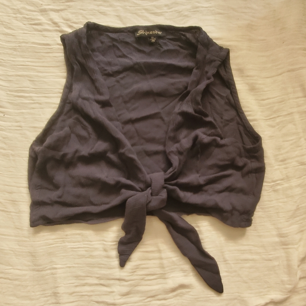 Shinestar Black Cropped Tie-Front Tank Top Size M